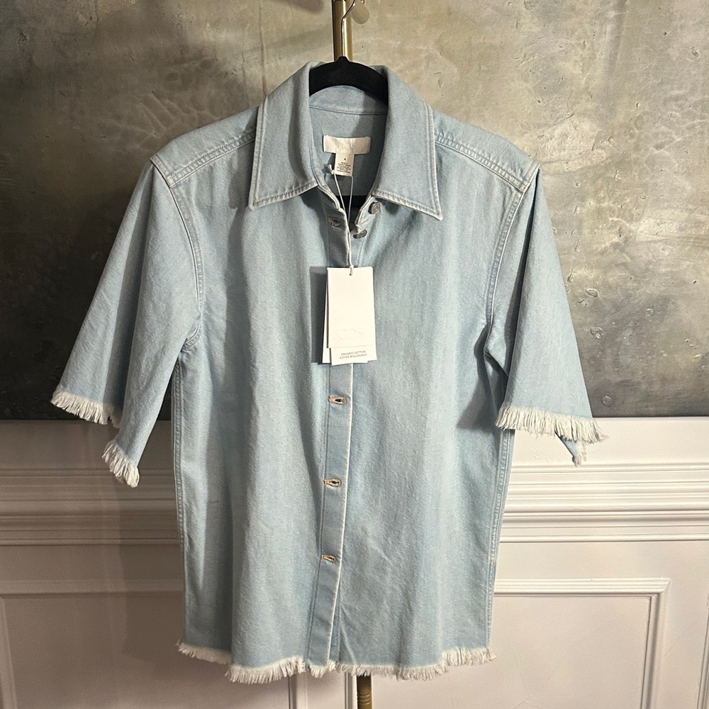 COS Light Blue Frayed Edge Denim Shirt